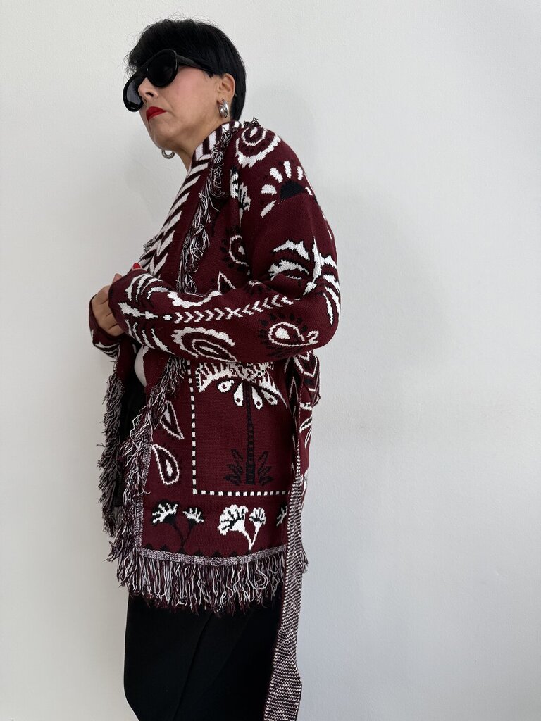 Cardigan Palme Frange - Bordeaux 