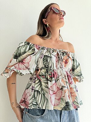 Blusa flowers manica palloncino