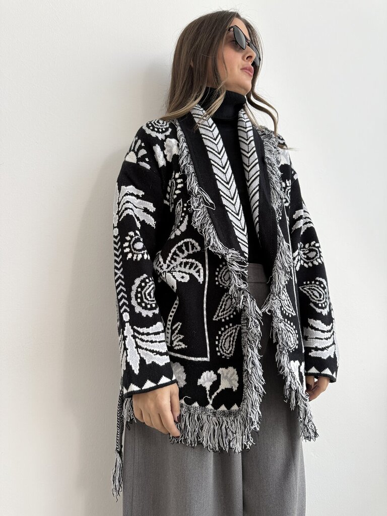 Cardigan Palme Frange - Nero 