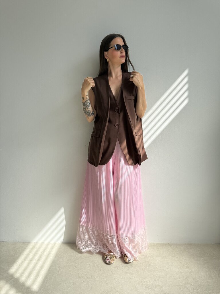 Pantalone plissè pizzo - Rosa 