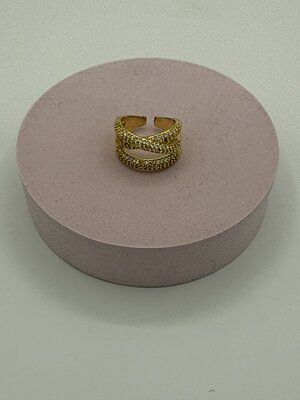 Anello 3fili strass oro