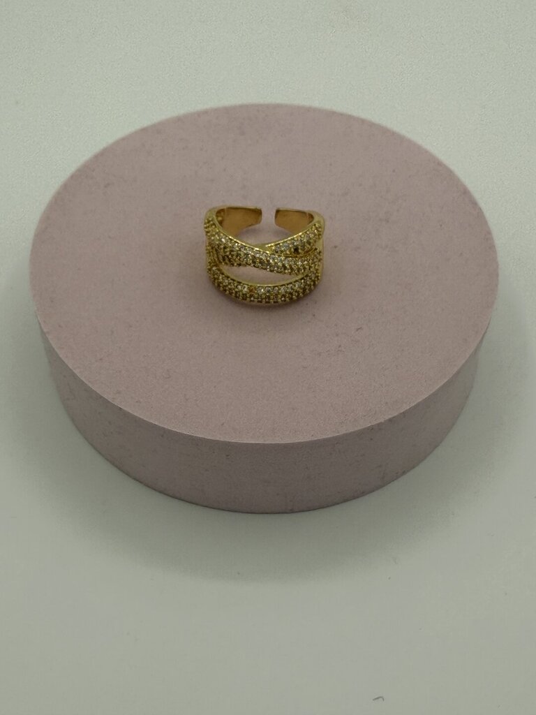 Anello 3fili strass oro 