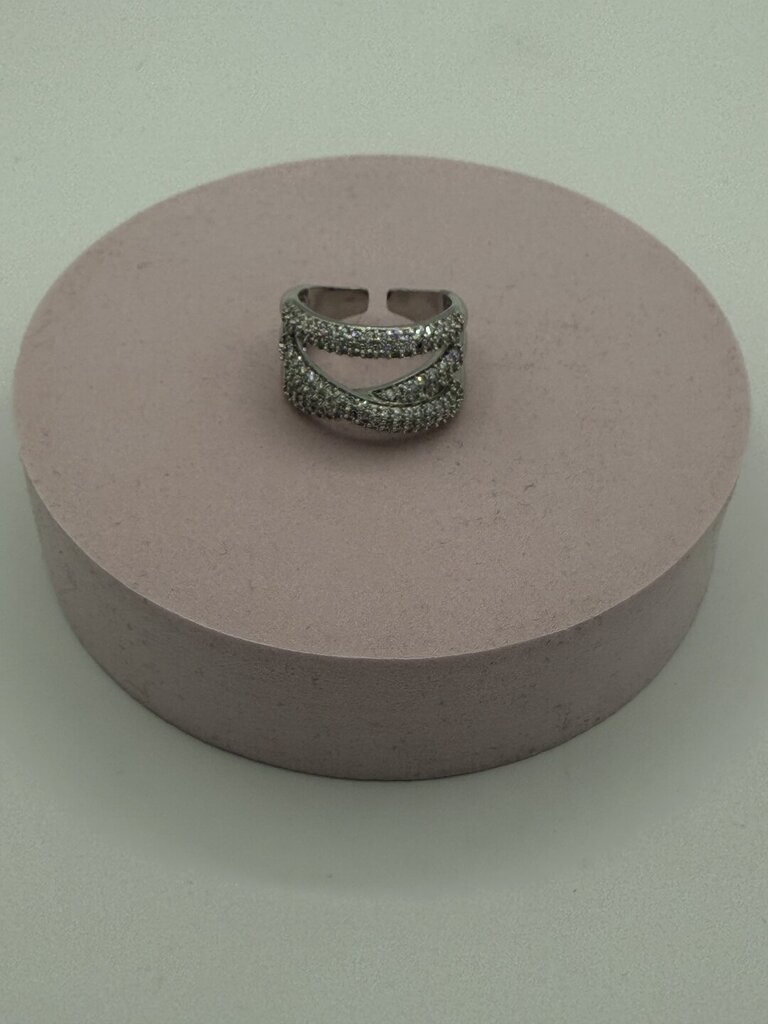 Anello 3fili strass argento 