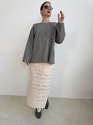 Gonna pizzo velvet panna