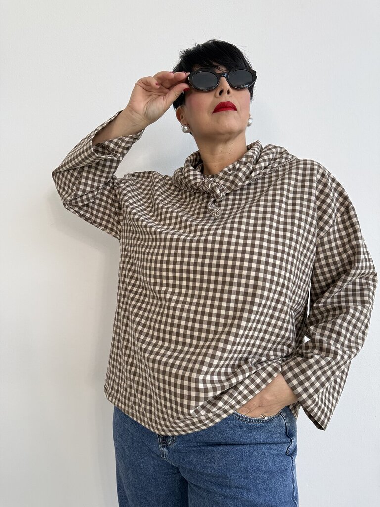 Camicia strozzino vichy - Marrone 