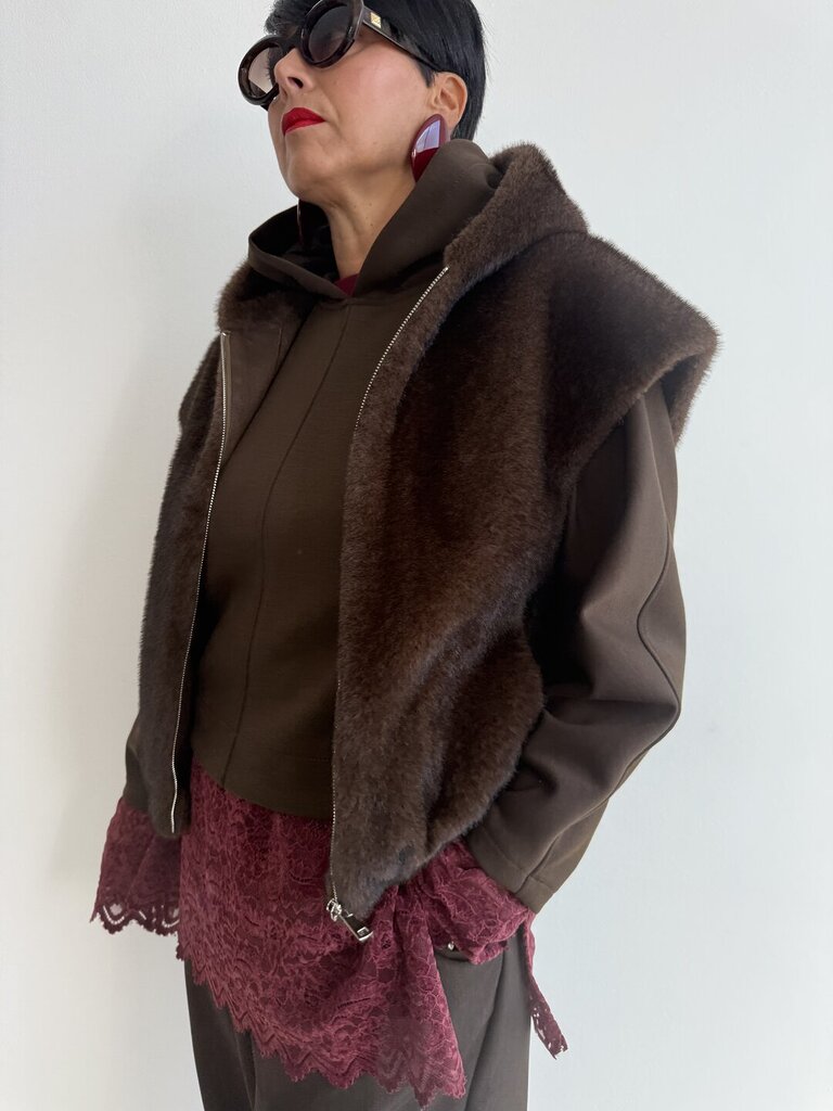 Gilet cappuccio FUR - marrone 