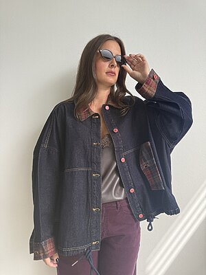 Giacca denim tartan