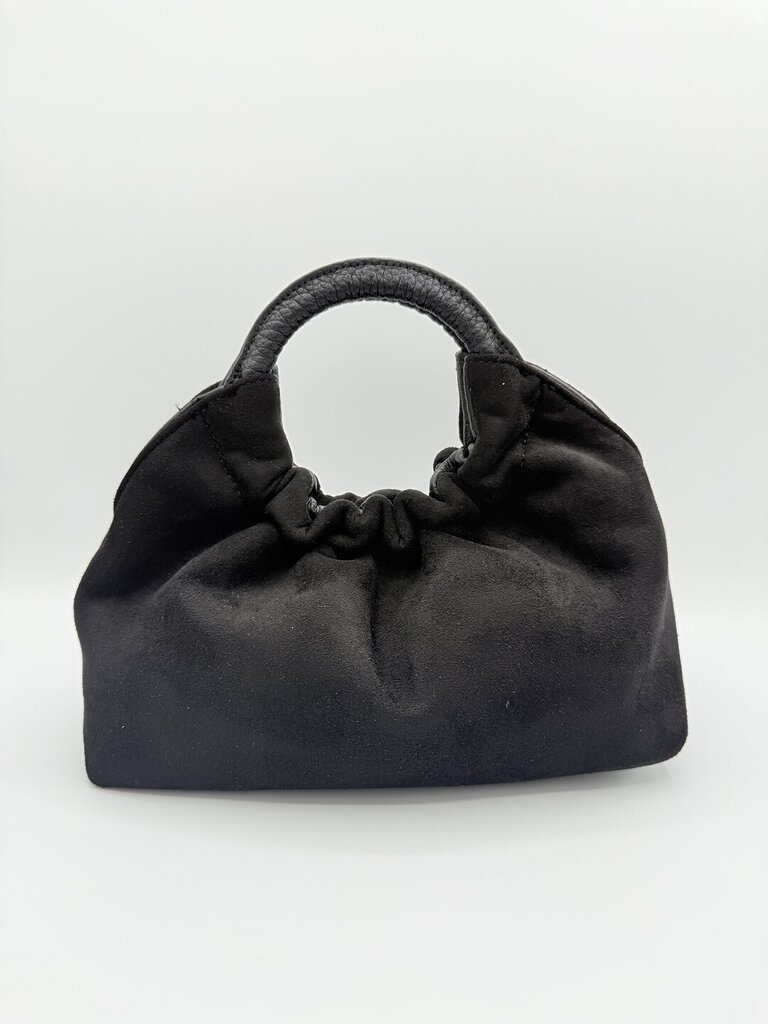 Bag suede manico arricciato nero 