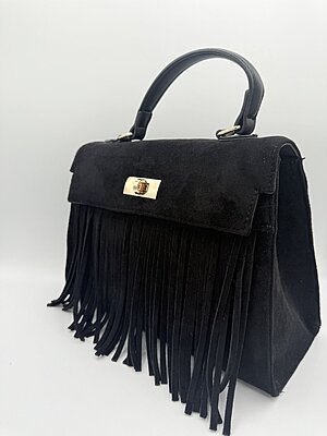 Bag frangette suede nero