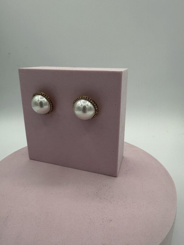 Orecchino botton perla strass 