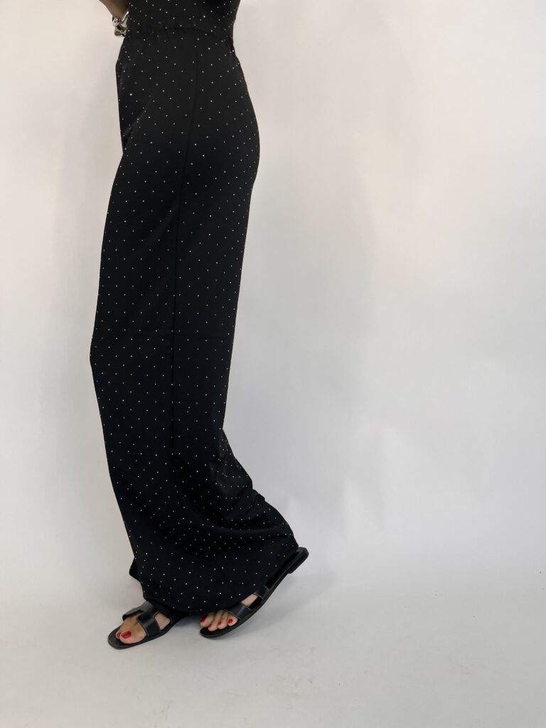 Pantalone palazzo lycra strass 