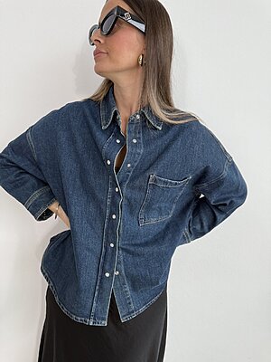 Camicia crop denim sabbiato