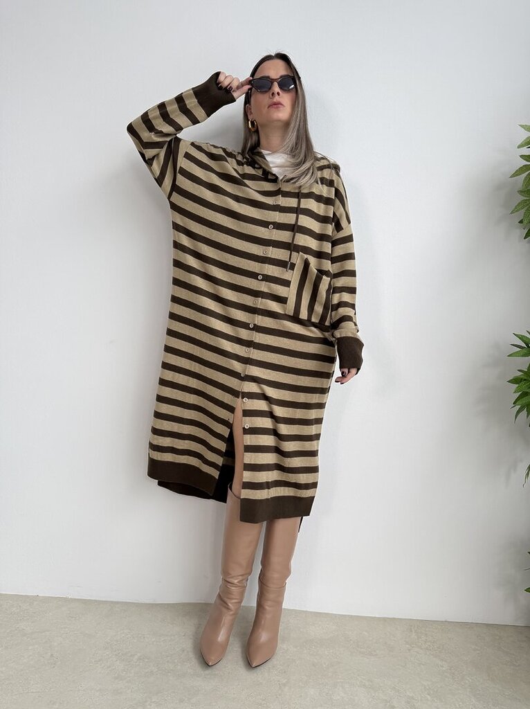 Pull dress rigone cappuccio - nocciola 