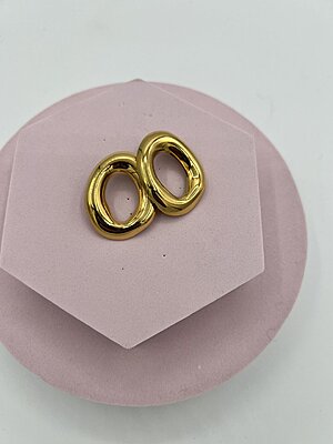 Orecchino ovale vuoto bombato oro