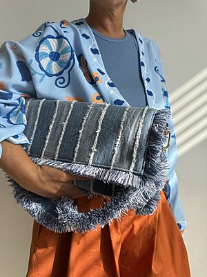 Bag denim frangetta