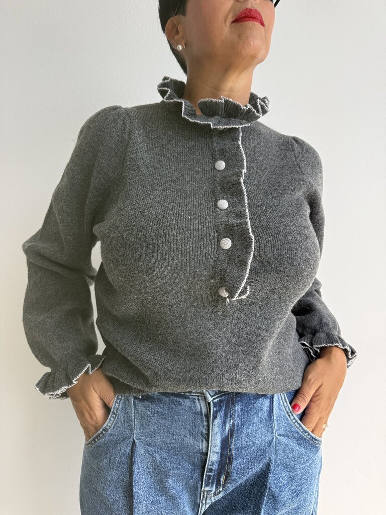 Cardigan pull Rouches - antracite 