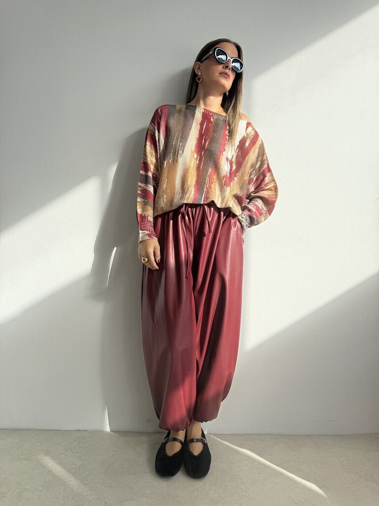 Panta palloncino Osvalda leather - Bordeaux 