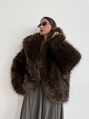 Giacca ecofur cappuccio brown