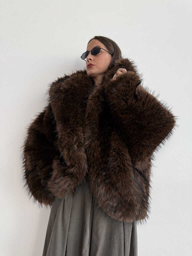 Giacca ecofur cappuccio brown 