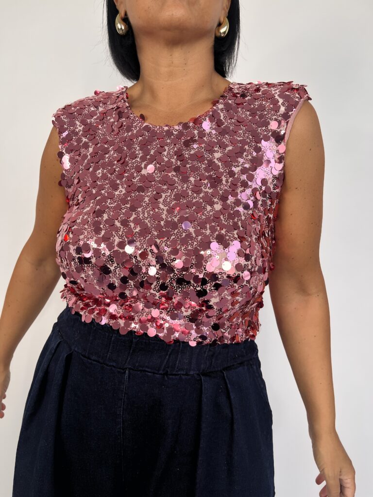 Top paillettes rosa 