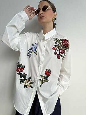 Camicia Patch perline flowers