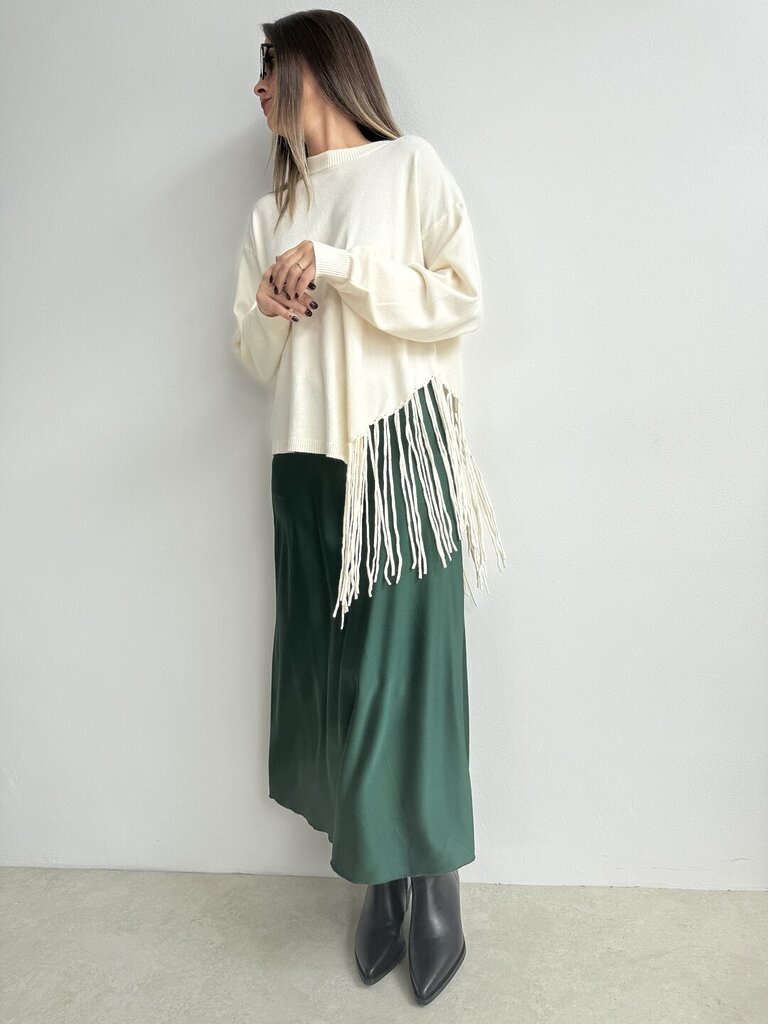 Gonna midi campana Satin - Verde Bottiglia 