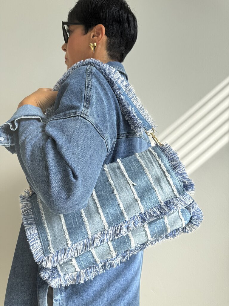 Bag denim frangetta 