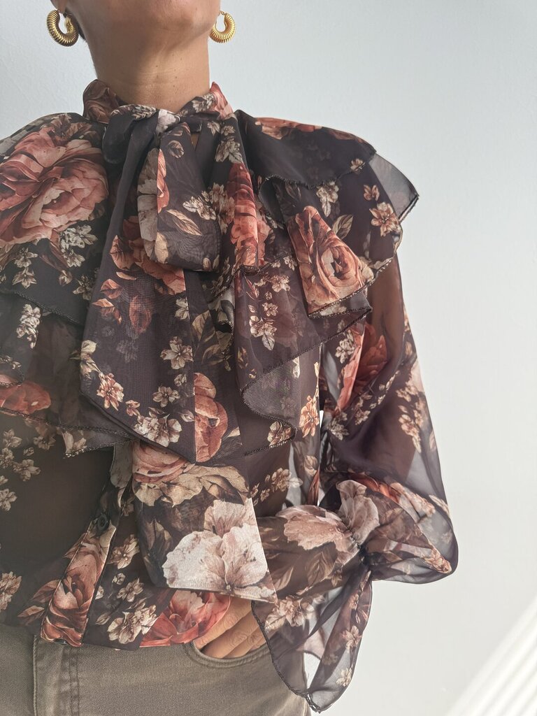 Camicia Flowers velo - cioccolato 