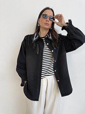 Camicia Gemme Perline nero