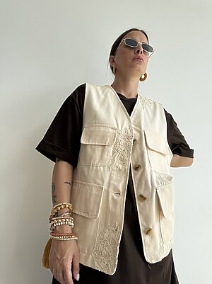 Gilet 4 tasche ricamo