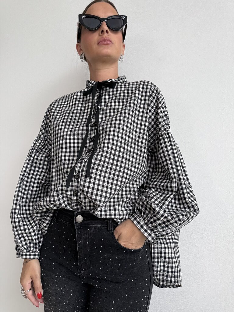 Camicia vichy fiocco colletto 