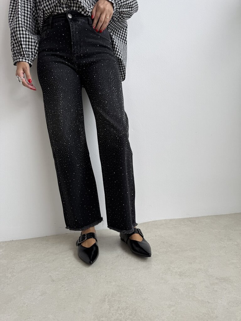 Jeans strass dritto nero 
