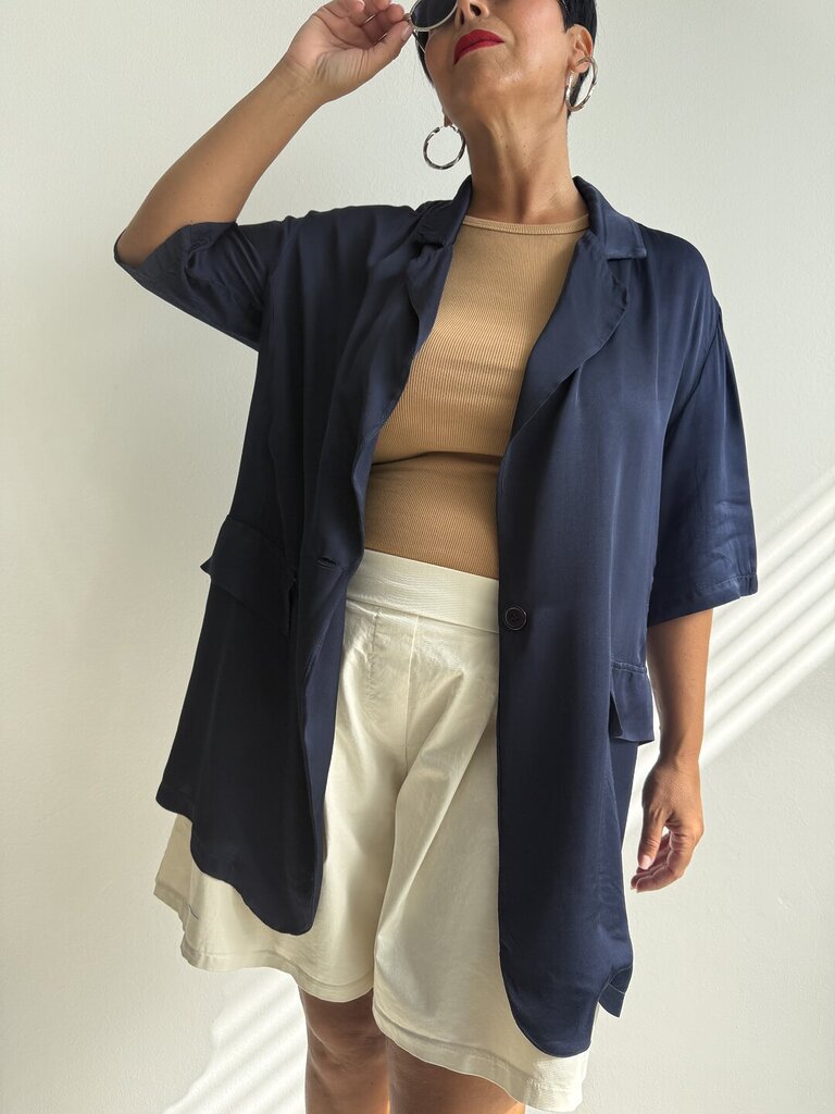 Giacca Enea long satin - Blu 