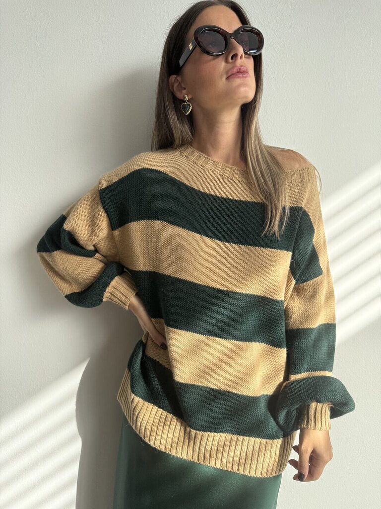 Pull rigone bicolore - cammello 